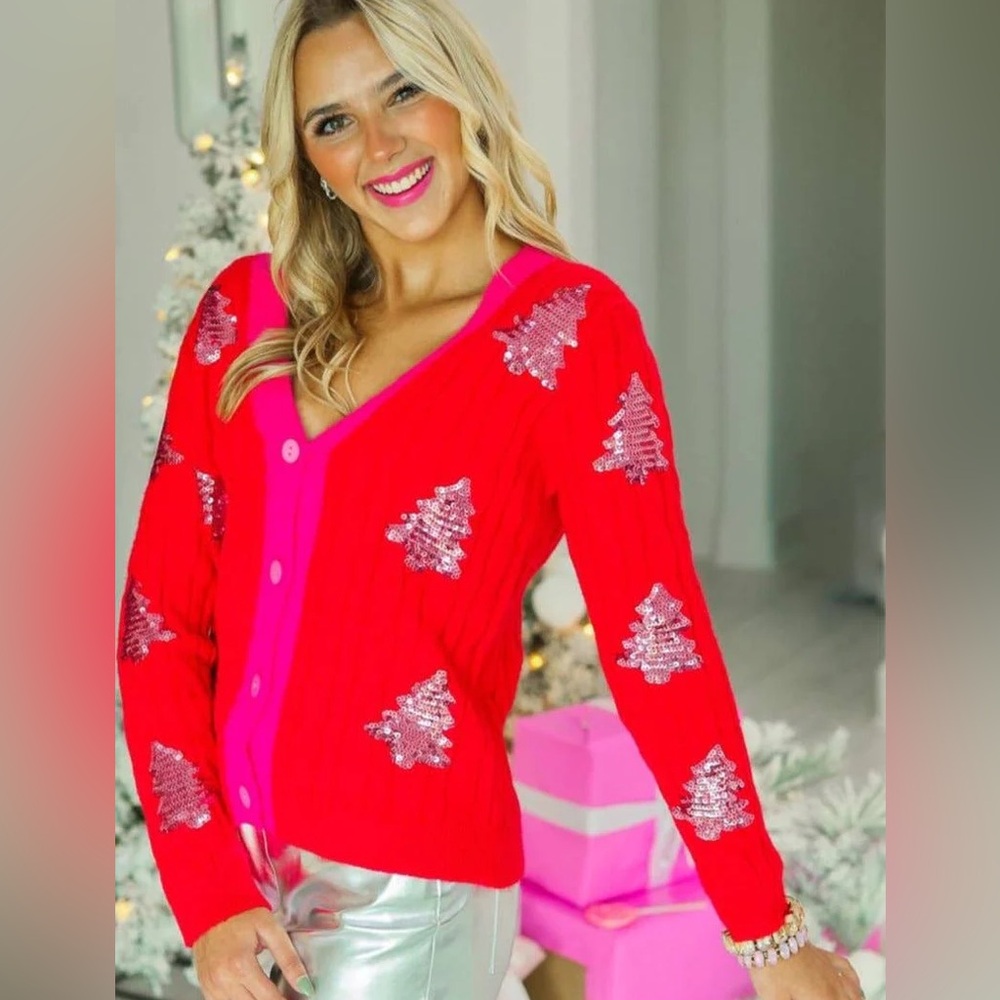🎉SALE🎉 🆕❤️SOUTHERN GRACE: RED Sequin Christmas Tree Cardigan SIZE S/M